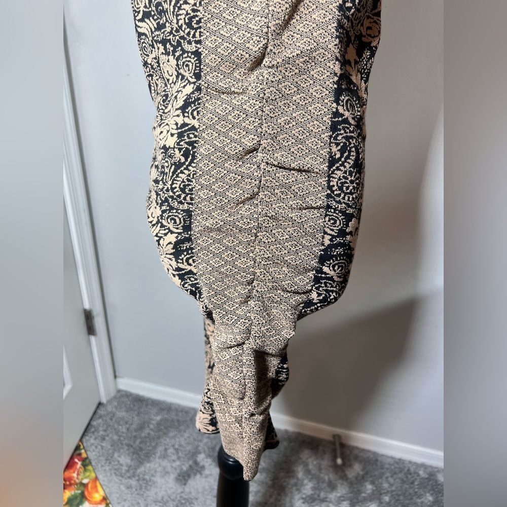 🛍️ Zara Black beige Patterned fitted ruched midi sweater Dress size medium large - Picture 11 of 13